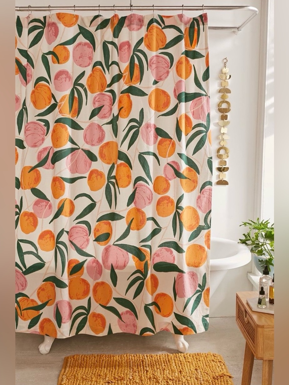 🍑 NWT🍑 Urban Outfitters Peach Patterned Fabric Shower Curtain